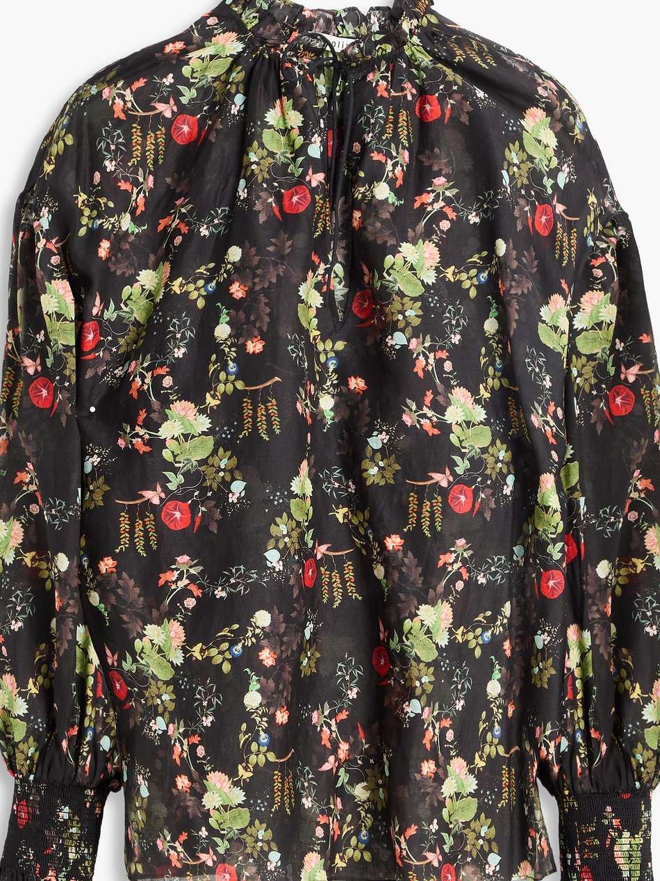 floral-print cotton and silk-blend blouse