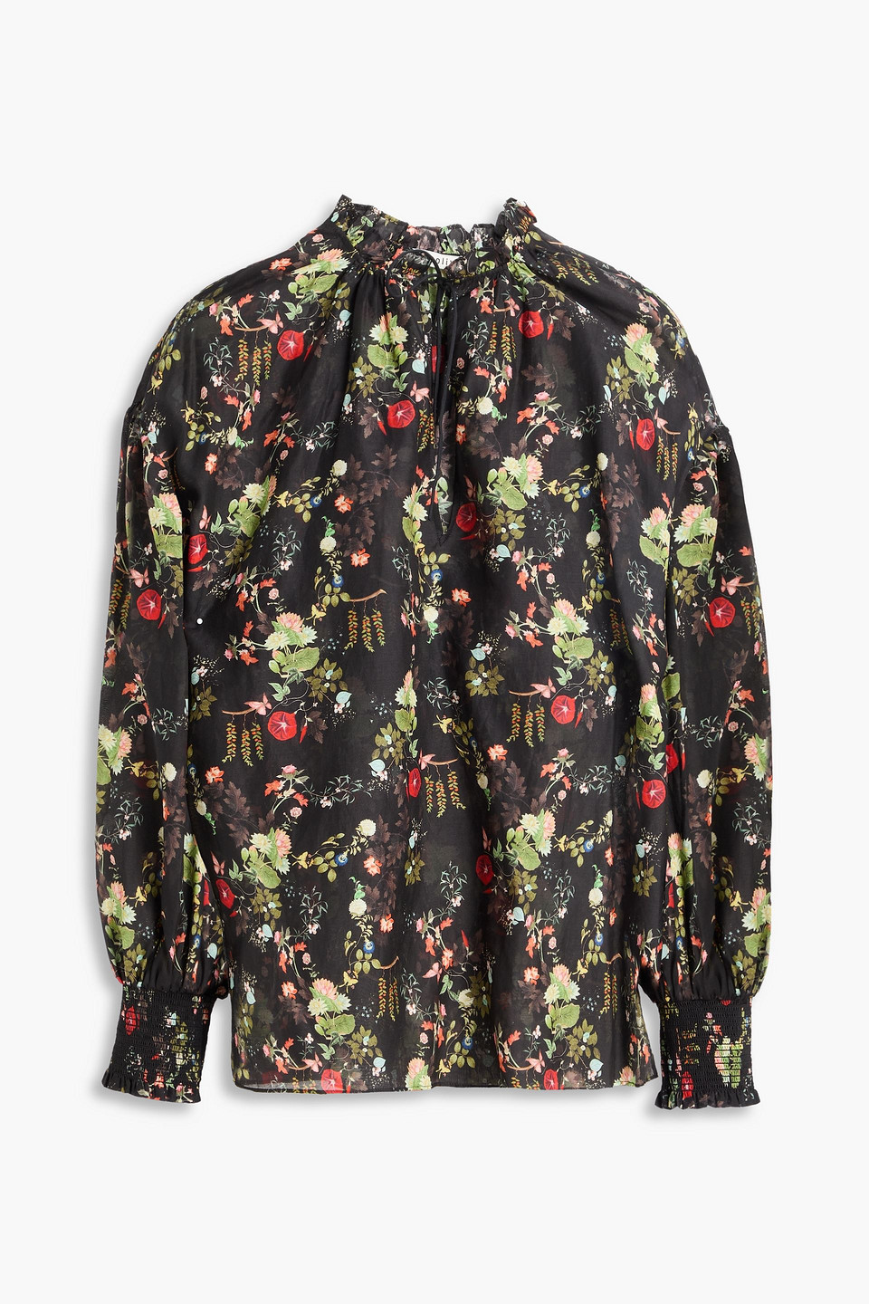 Alice And Olivia Floral-print Cotton And Silk-blend Blouse In Black