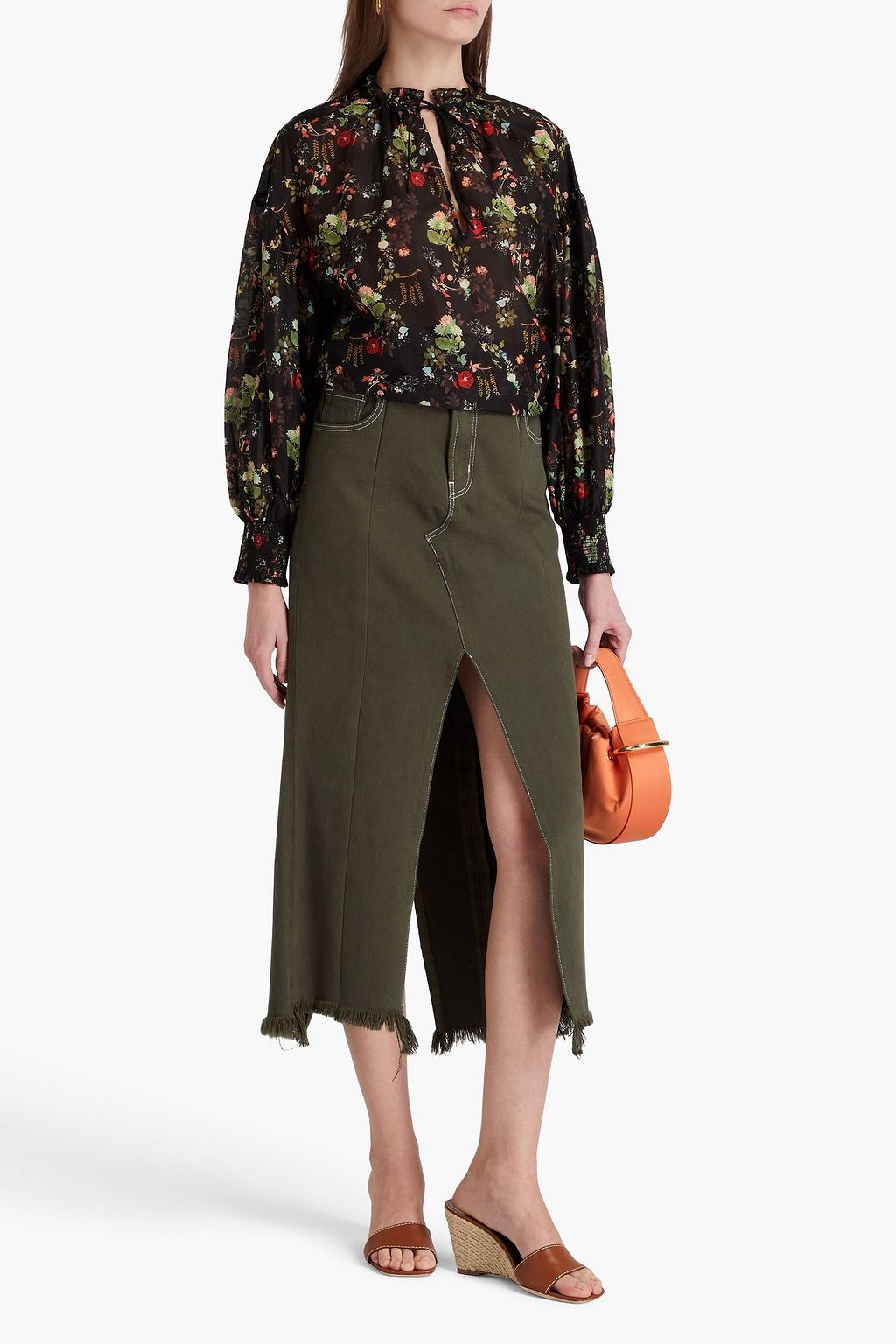 ALICE + OLIVIA بلوزة من مزيج الحرير والقطن مزينة بطبعة الأزهار