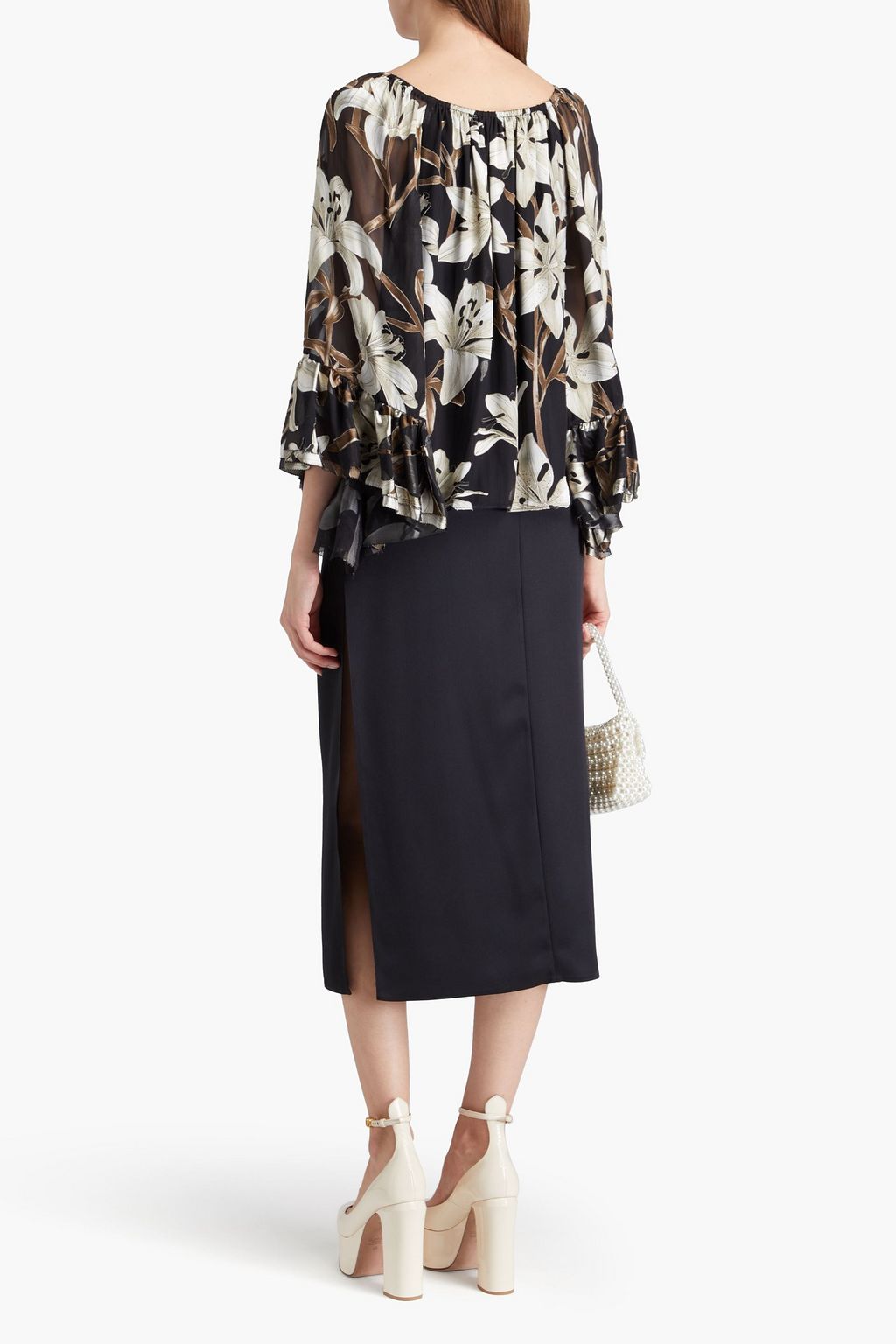 ALICE + OLIVIA بلوزة من الساتان مزينة بطبعة الأزهار
