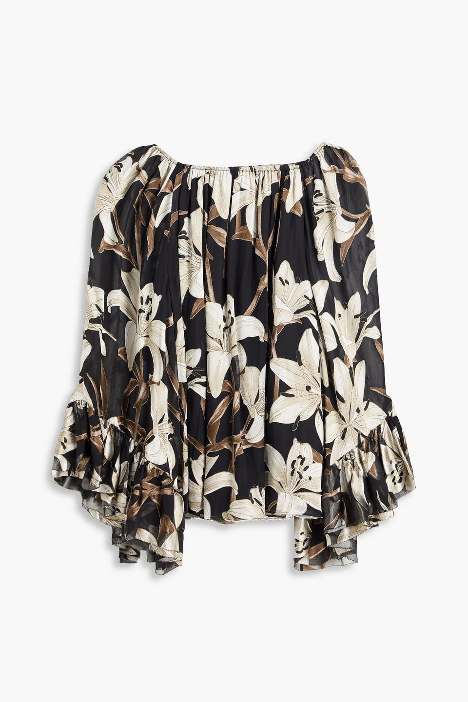 Alice And Olivia Floral-print Satin Blouse In Black