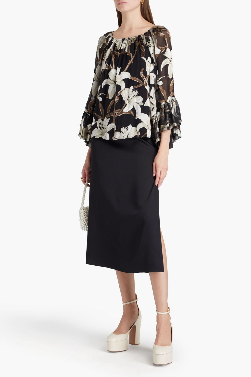 ALICE + OLIVIA بلوزة من الساتان مزينة بطبعة الأزهار