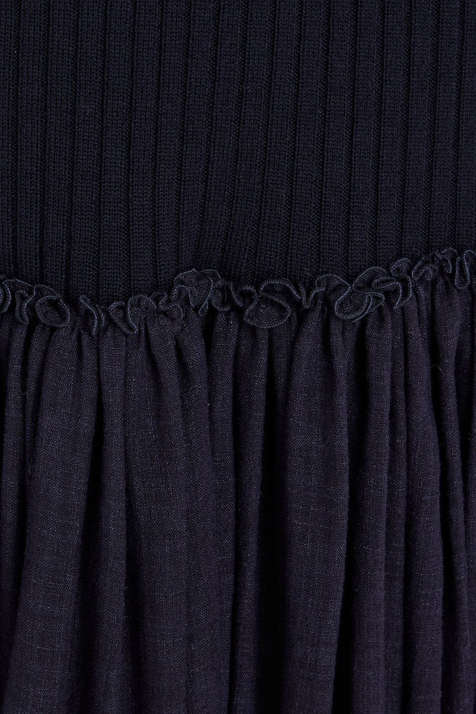 Chloé Gauze-paneled Ribbed Wool And Cashmere-blend Maxi Dress In Navy