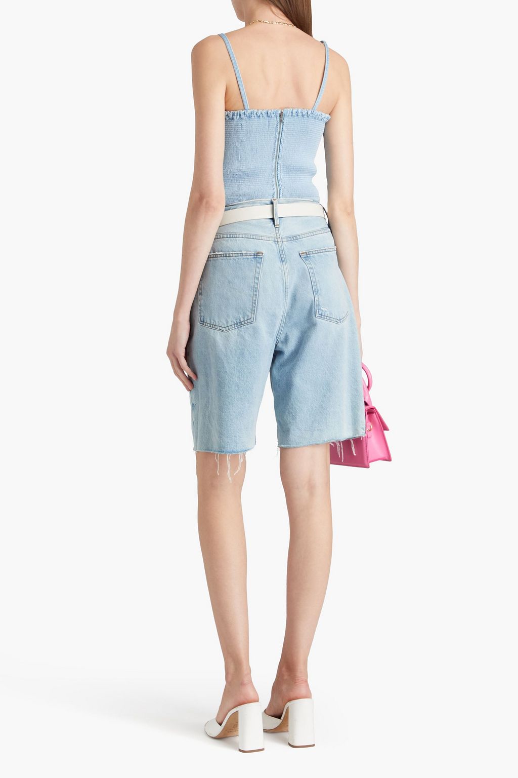 ALICE + OLIVIA JEANS بلوزة دنيم قصيرة بتأثير مزموم