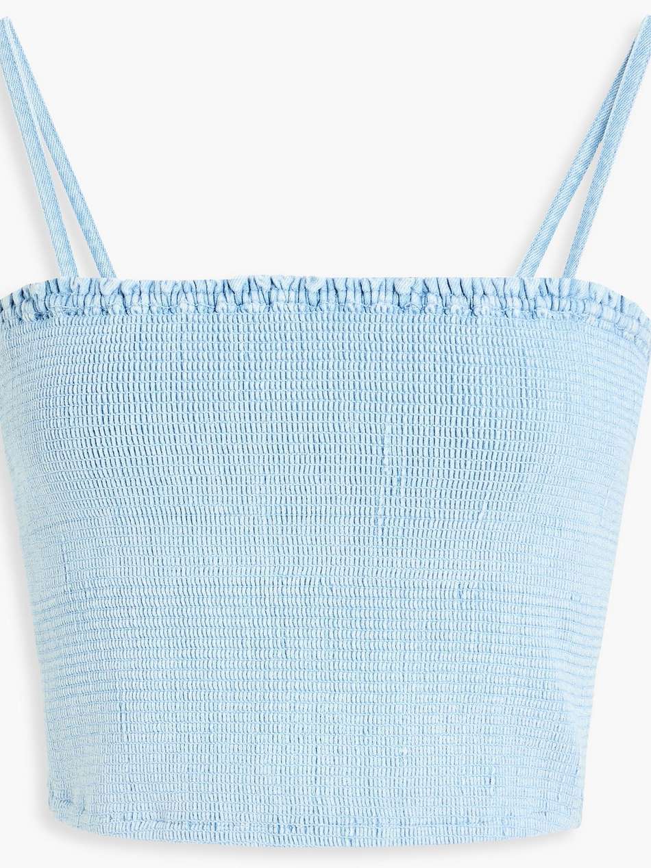 cropped shirred denim top