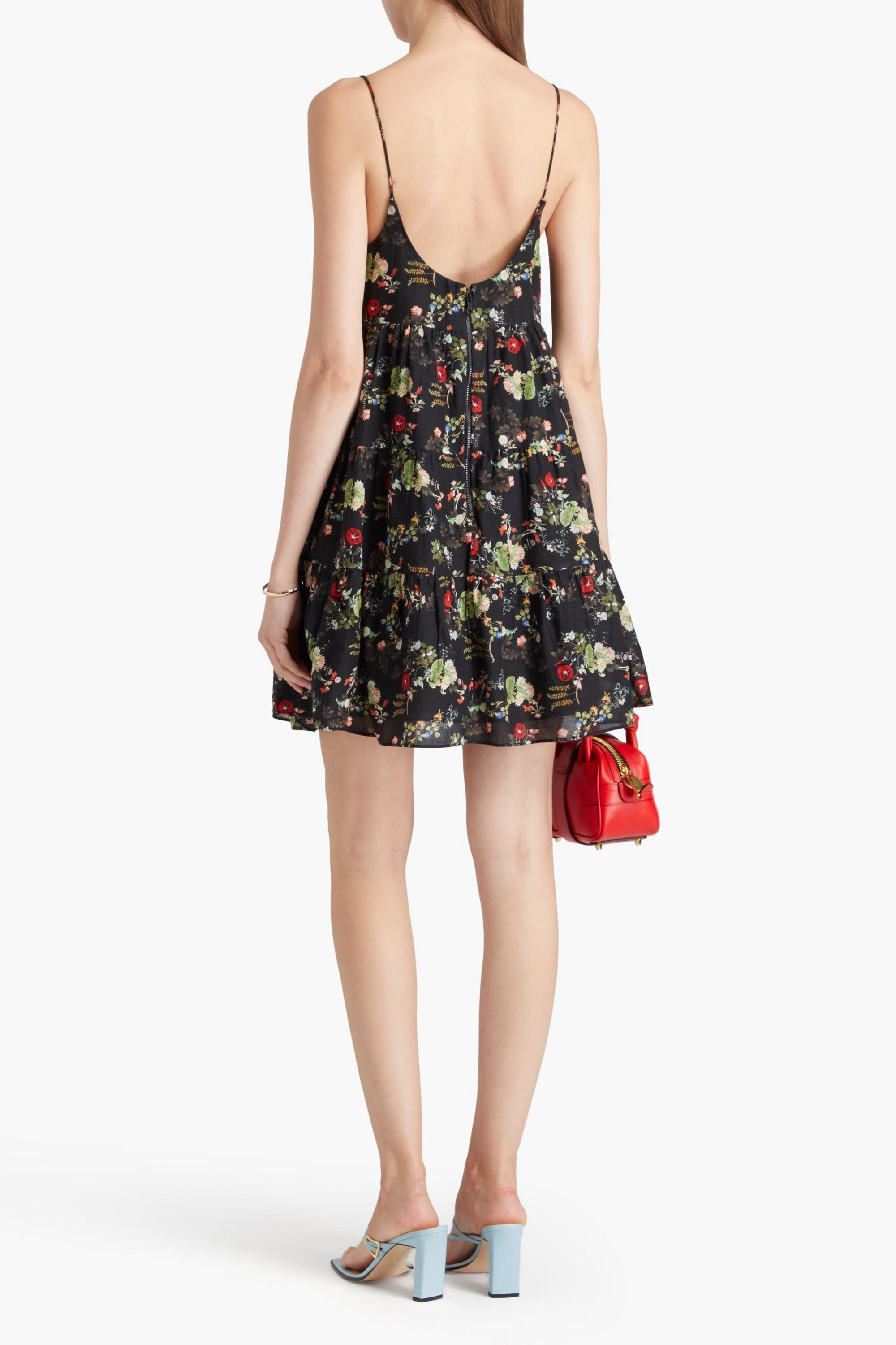 alice + olivia Gathered floral-print cotton-voile mini dress