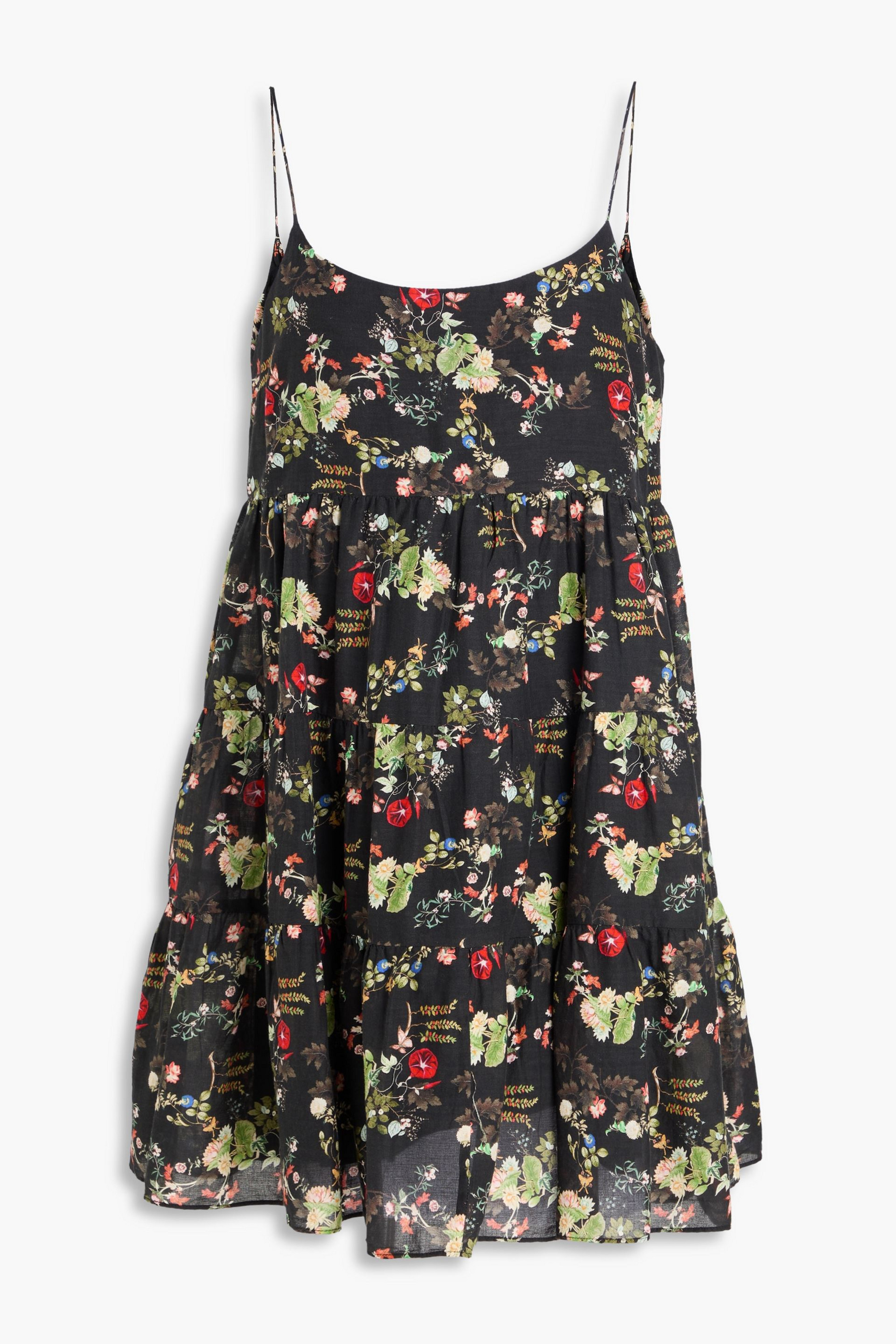 alice + olivia Gathered floral-print cotton-voile mini dress