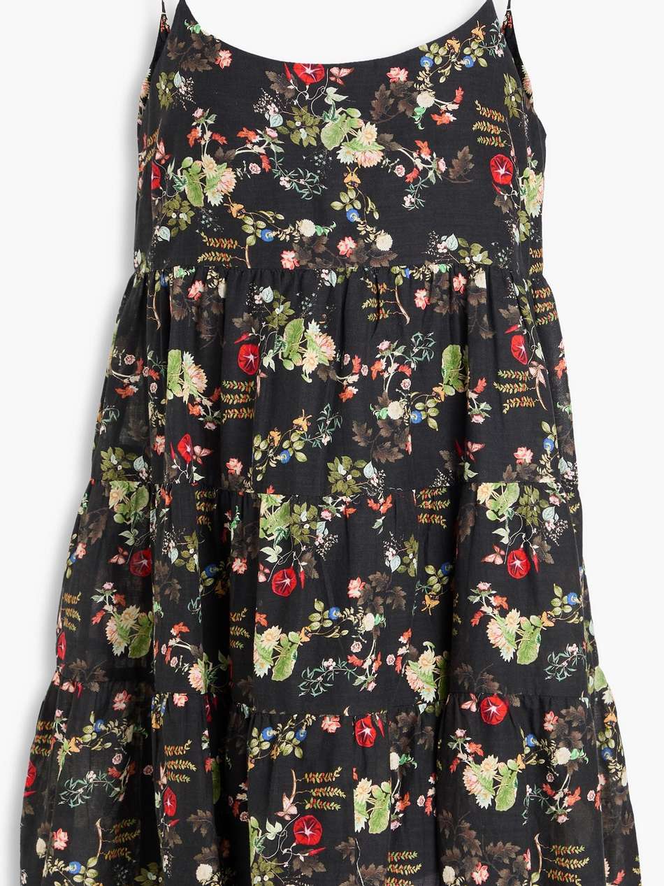 gathered floral-print cotton-voile mini dress