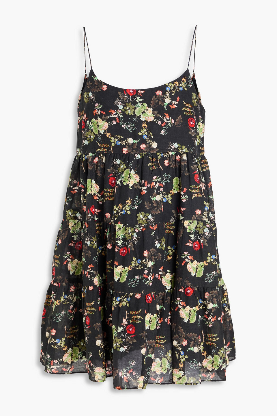 Alice And Olivia Gathered Floral-print Cotton-voile Mini Dress In Black