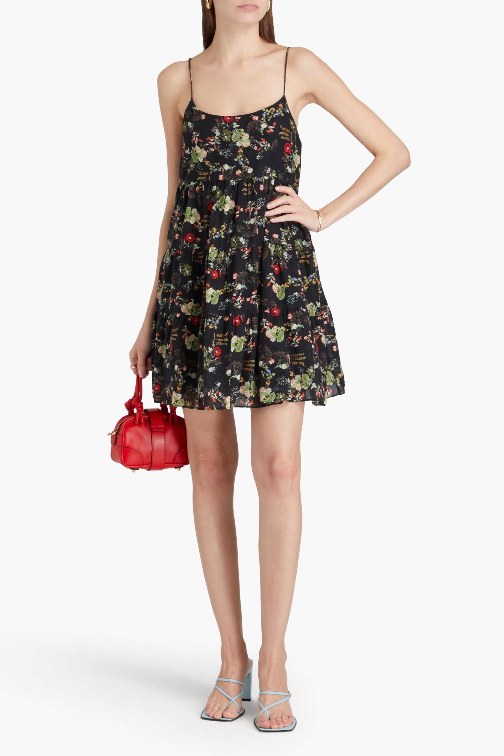 alice + olivia Gathered floral-print cotton-voile mini dress