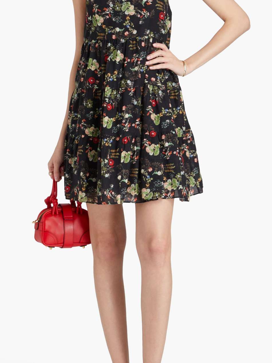 gathered floral-print cotton-voile mini dress
