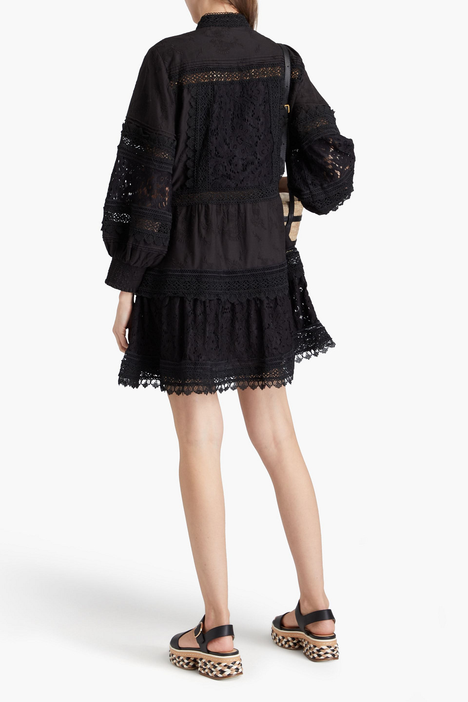 Alice And Olivia Embroidered Cotton Mini Dress In Black