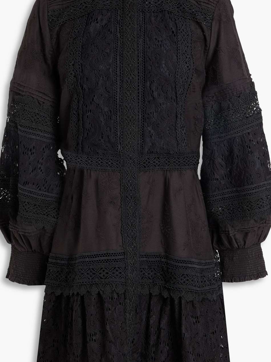 lace-paneled embroidered cotton mini dress
