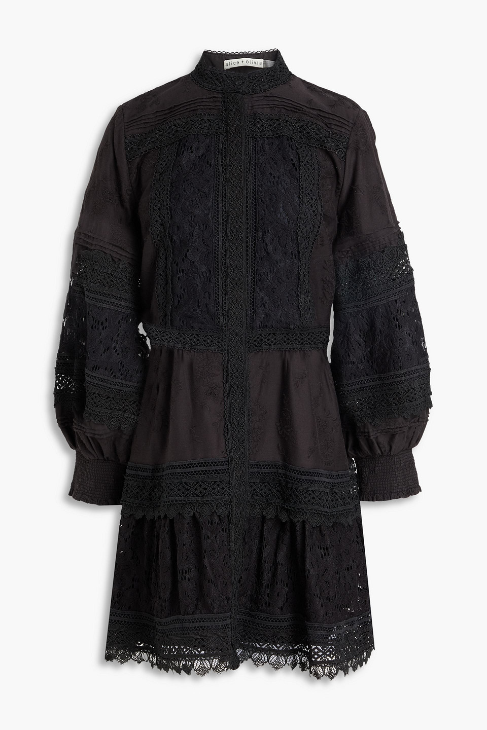 Alice And Olivia Embroidered Cotton Mini Dress In Black