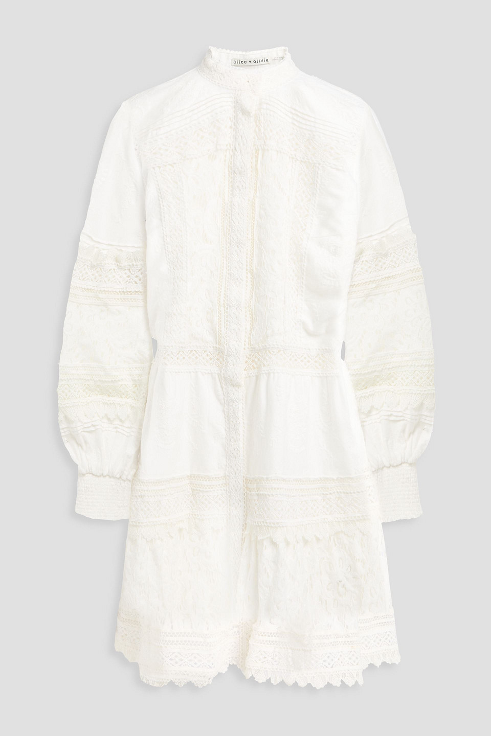 Alice And Olivia Pintucked Cotton Mini Dress In White