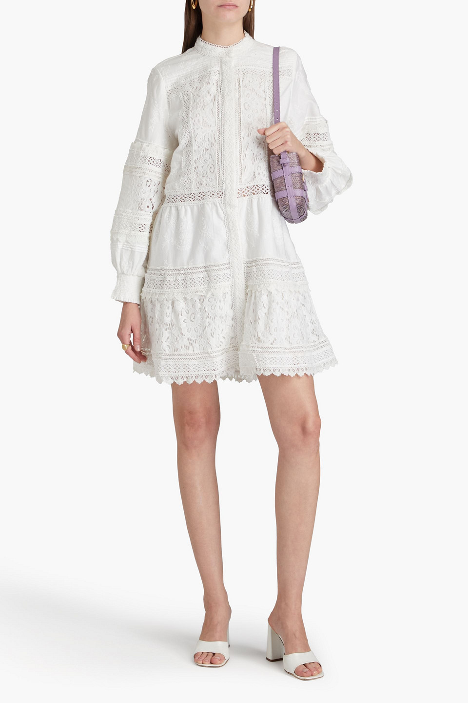 Alice And Olivia Pintucked Cotton Mini Dress In White