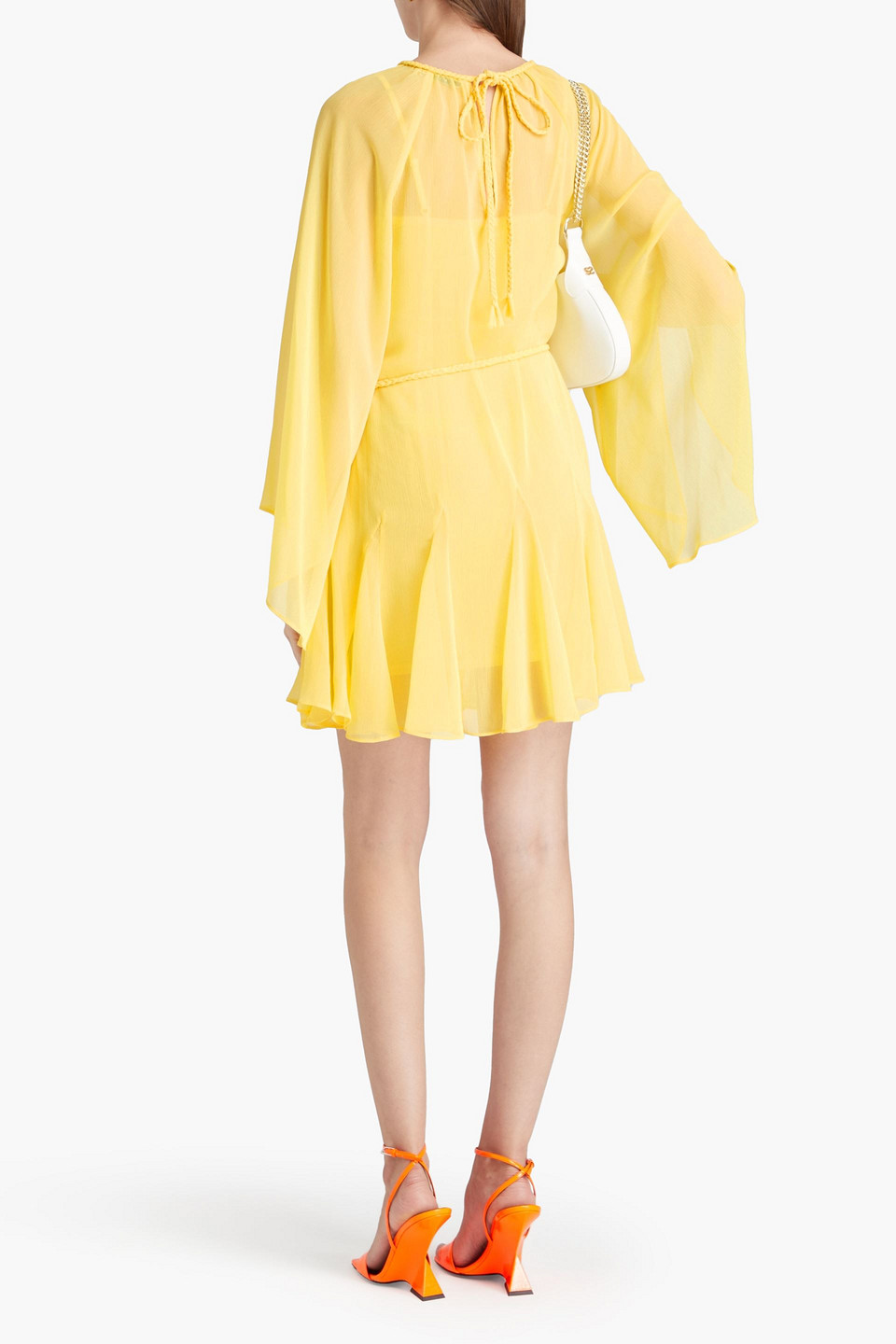 Alice And Olivia Belted Crepon Mini Dress In Yellow