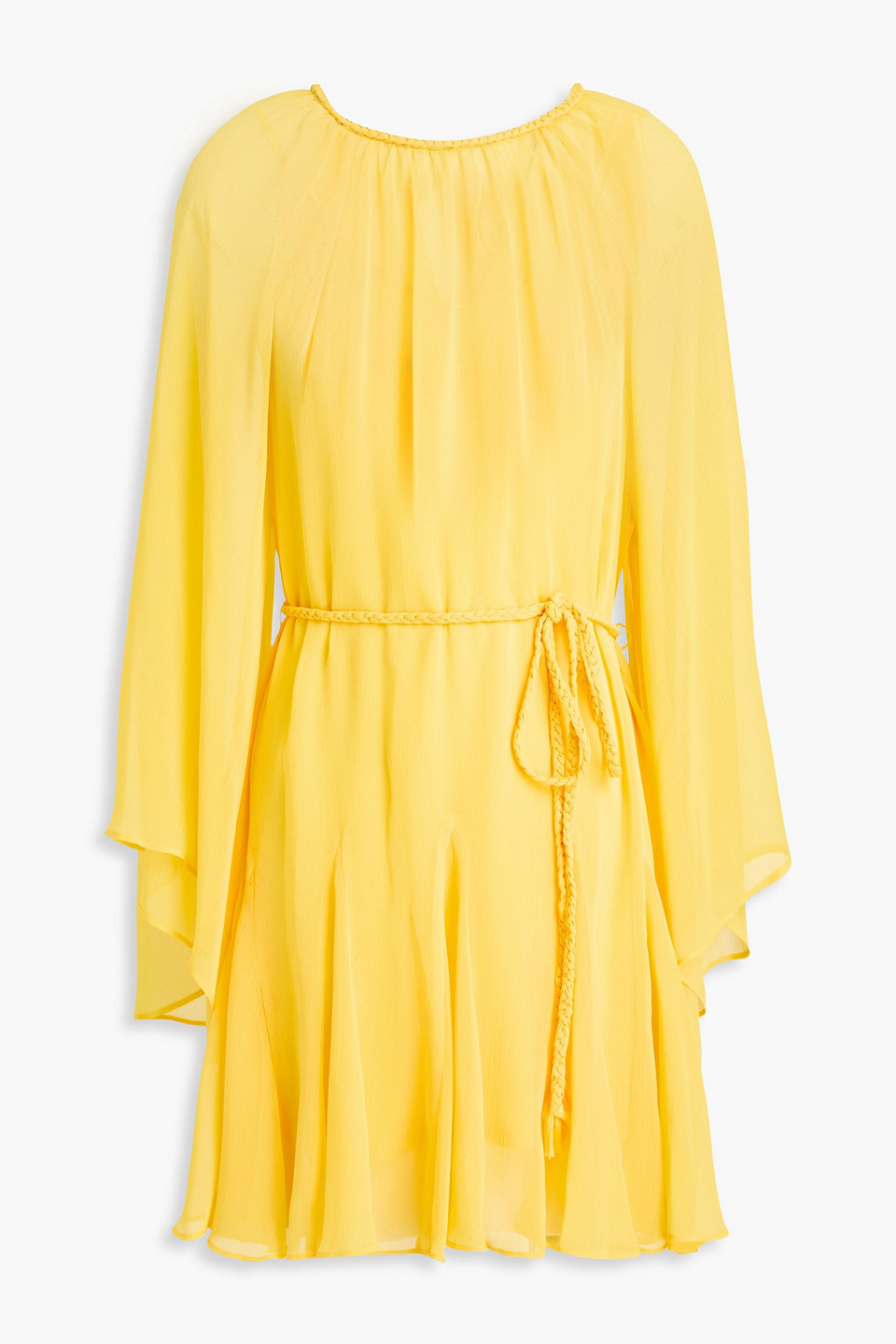 Alice And Olivia Belted Crepon Mini Dress In Yellow
