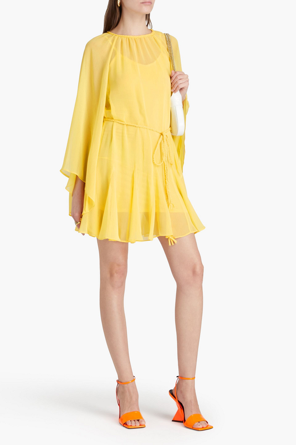 Alice And Olivia Belted Crepon Mini Dress In Yellow