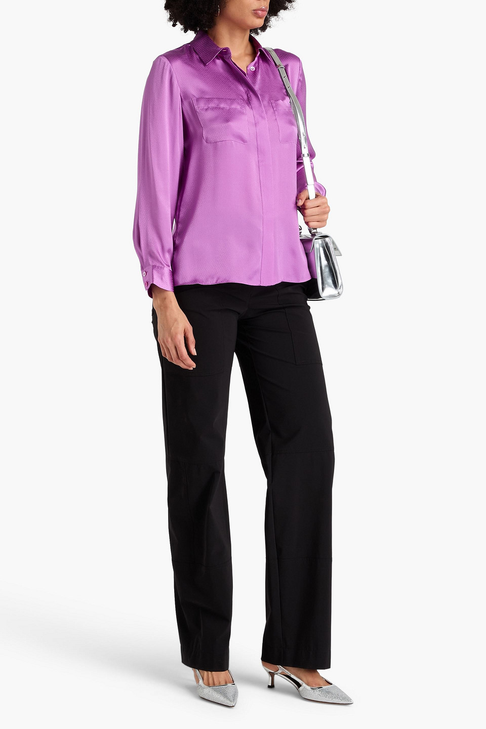 Frame Denim Slim Fit Silk Shirt In Violett
