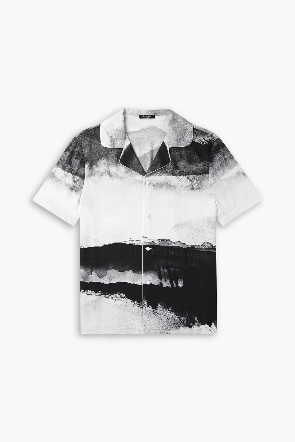 balmain - moon camp-collar logo-embroidered printed twill shirt - black - xs