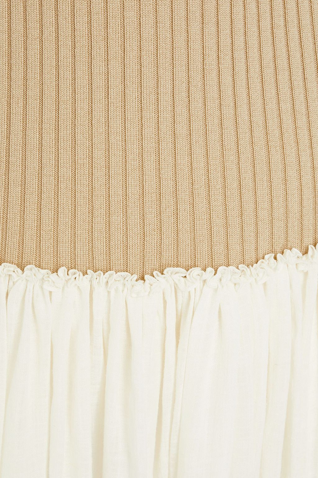 CHLOÉ فستان طويل من الصوف المضلّع ومزيج الكشمير مزين بقِطع محاكة بجانب بعضها البعض من قماش رقيق
