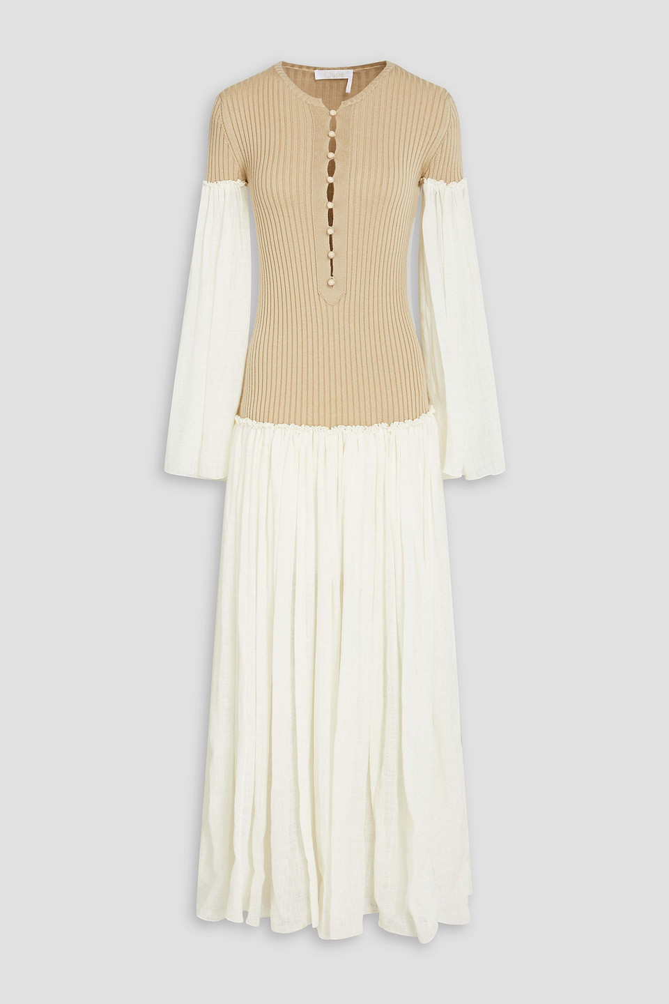 Chloé Gauze-paneled ribbed wool and cashmere-blend maxi dress