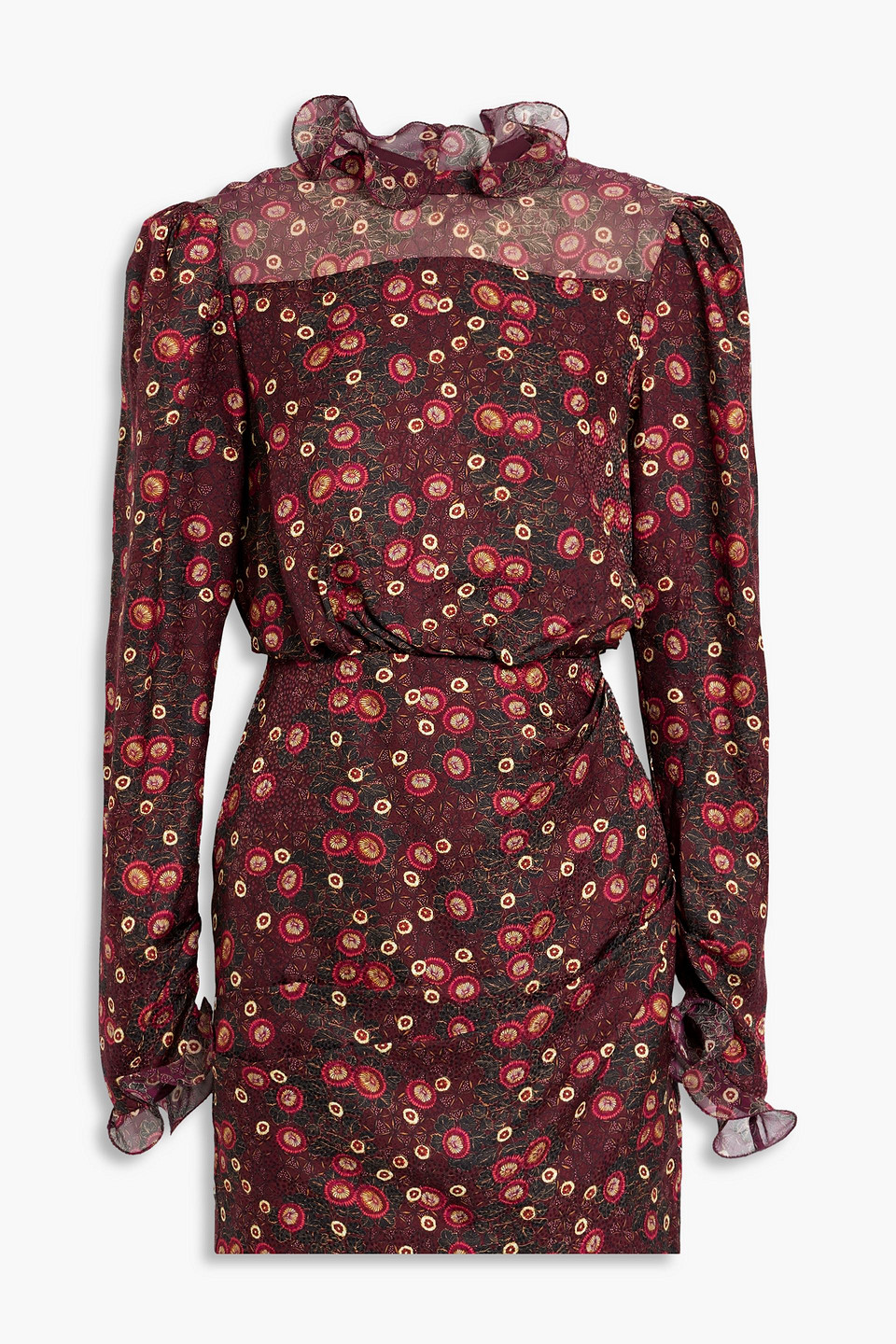 Dotty ruffled printed silk-georgette mini dress
