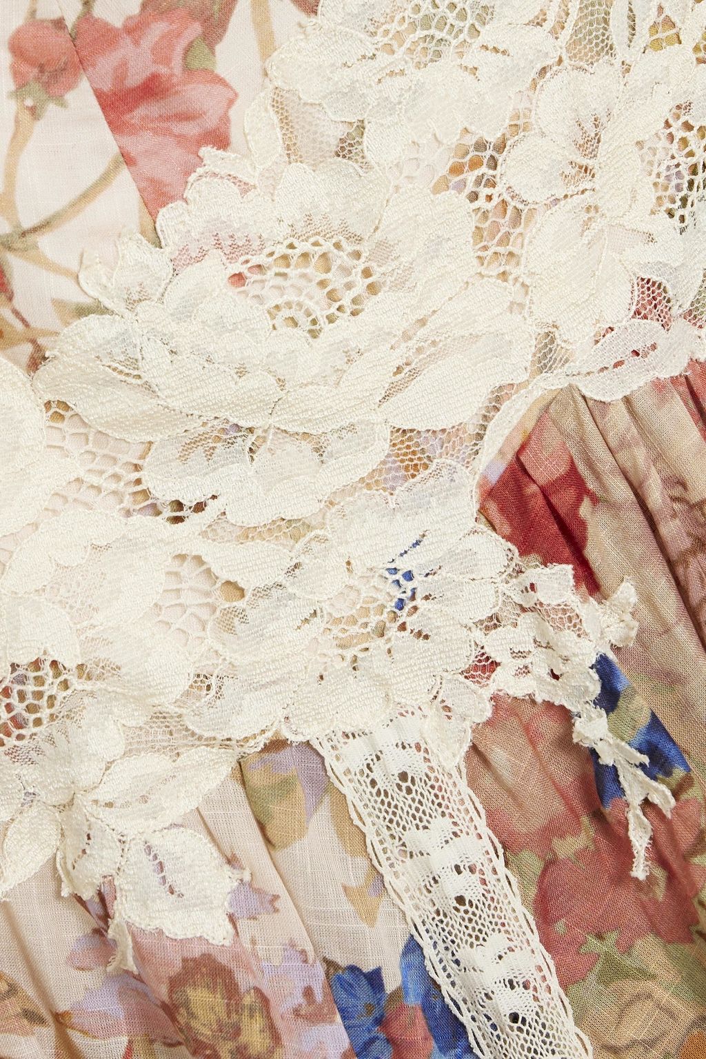 ZIMMERMANN Asymmetrischer Maxirock aus Baumwollgaze mit floralem Print und Spitzenbesatz