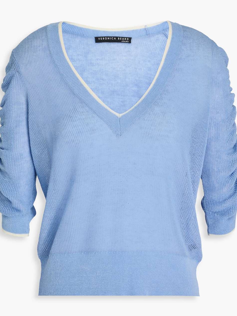 saville ruched linen-blend top