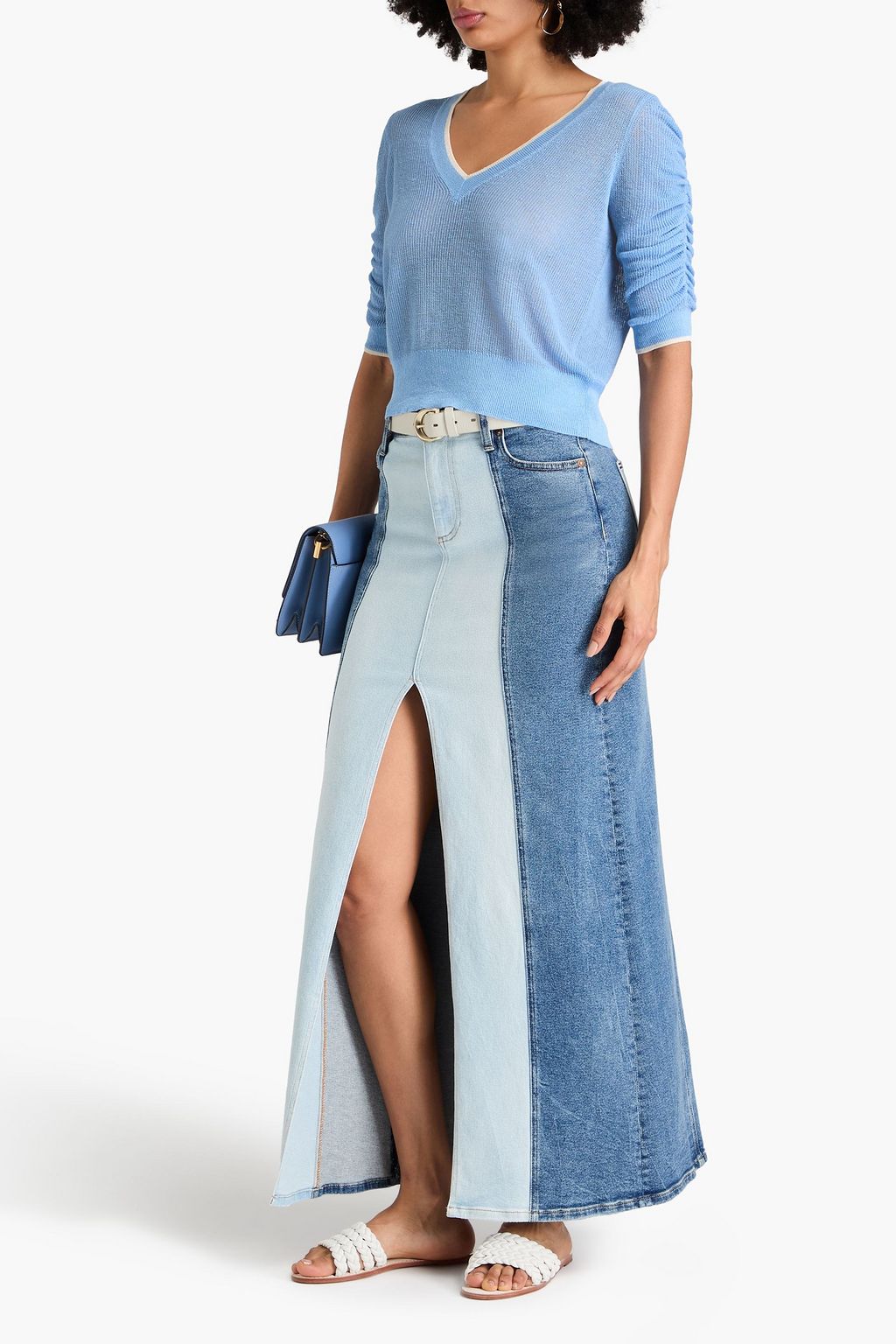 VERONICA BEARD Saville ruched linen-blend top