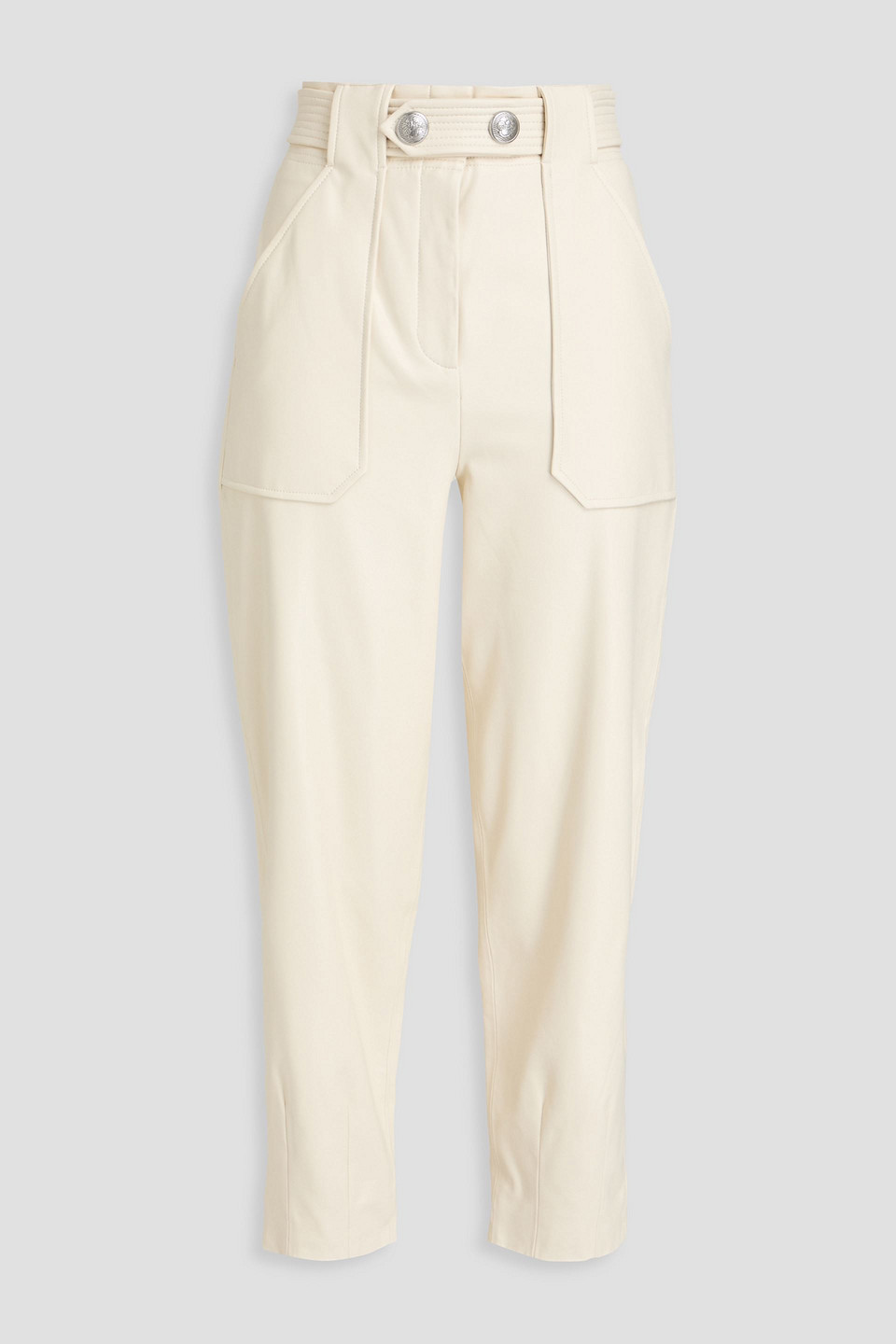 Veronica Beard Atala Cropped Faux Leather Tapered Pants In Ecru
