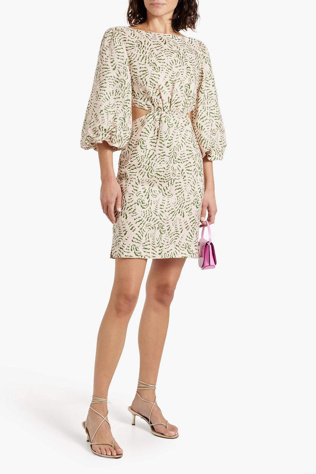 SALONI Neela cutout printed linen mini dress