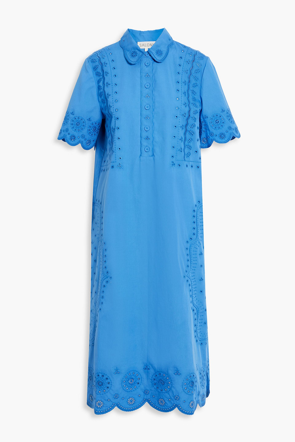 Saloni Dree Broderie Anglaise Cotton Midi Shirt Dress In Blue