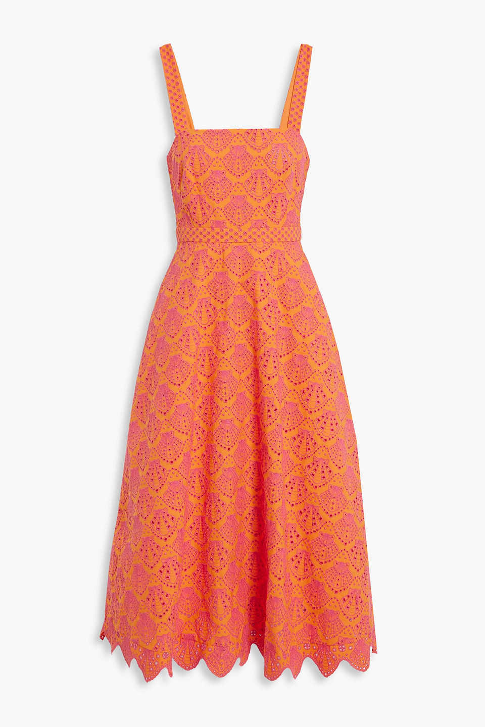 Saloni Broderie Anglaise Cotton Midi Dress In Orange