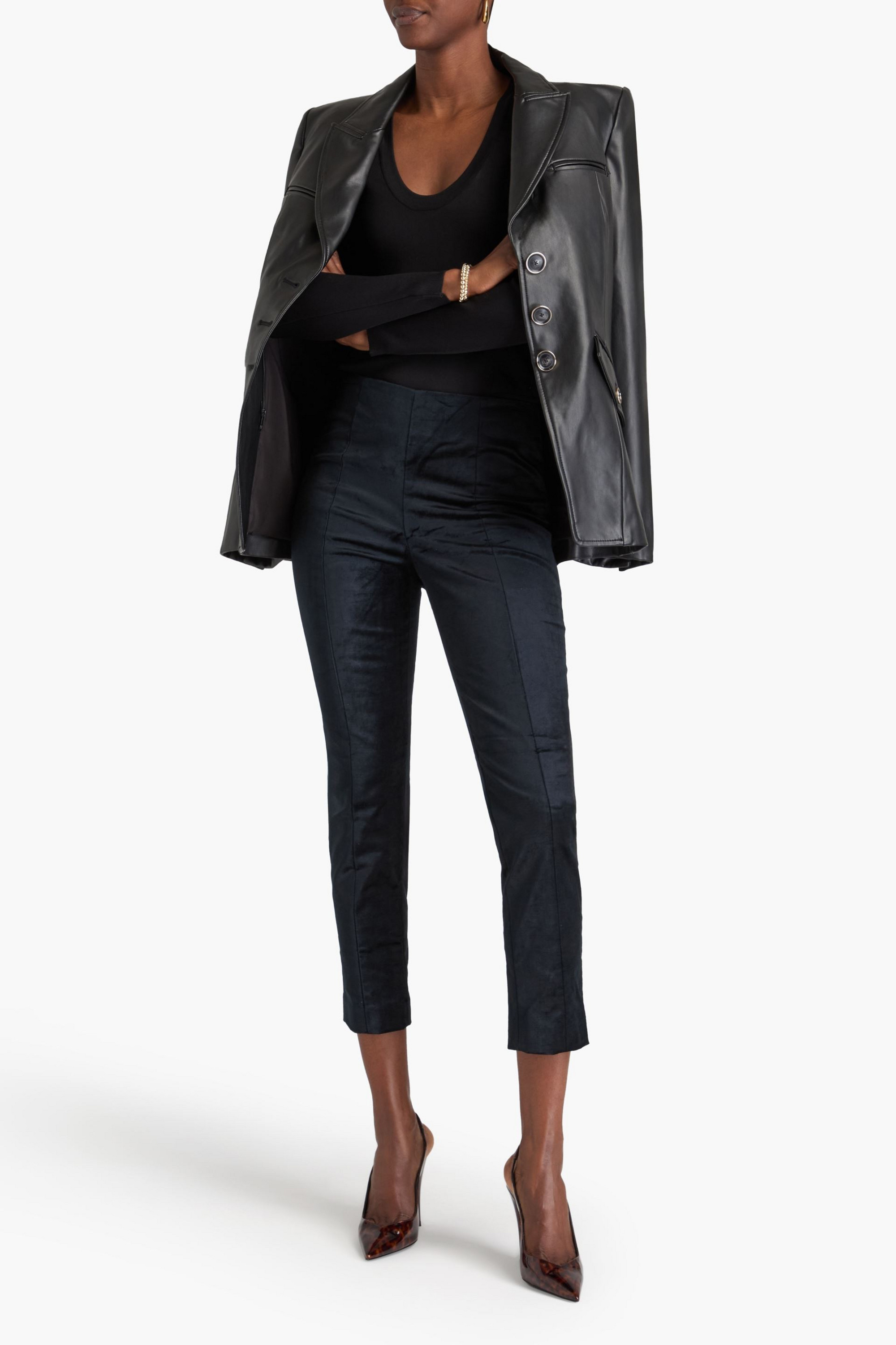 Veronica Beard Honolulu cropped cotton-blend velvet slim-leg pants