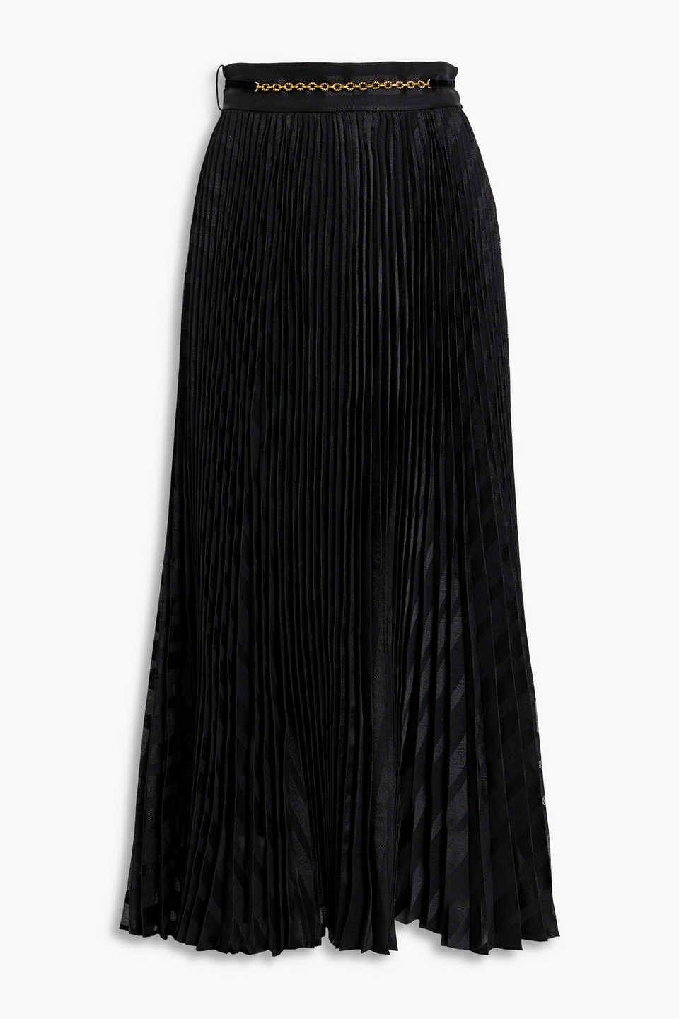 Zimmermann Pleated Striped Gauze Midi Skirt In Black