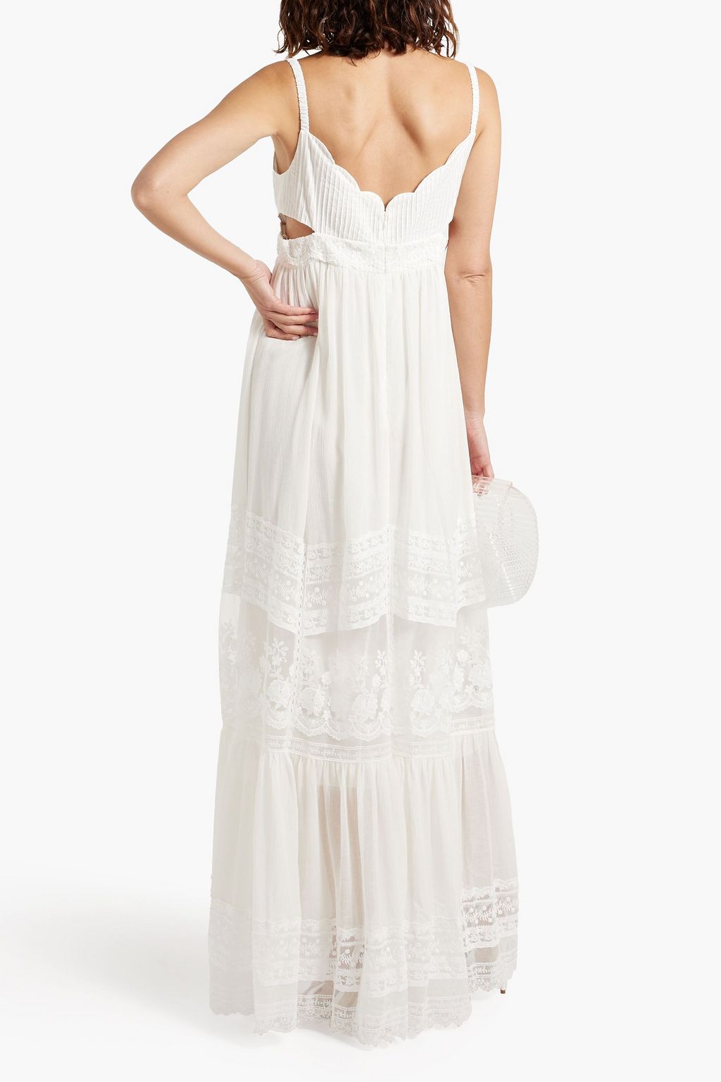 SALONI Naki cutout lace-trimmed crinkled cotton-gauze maxi dress