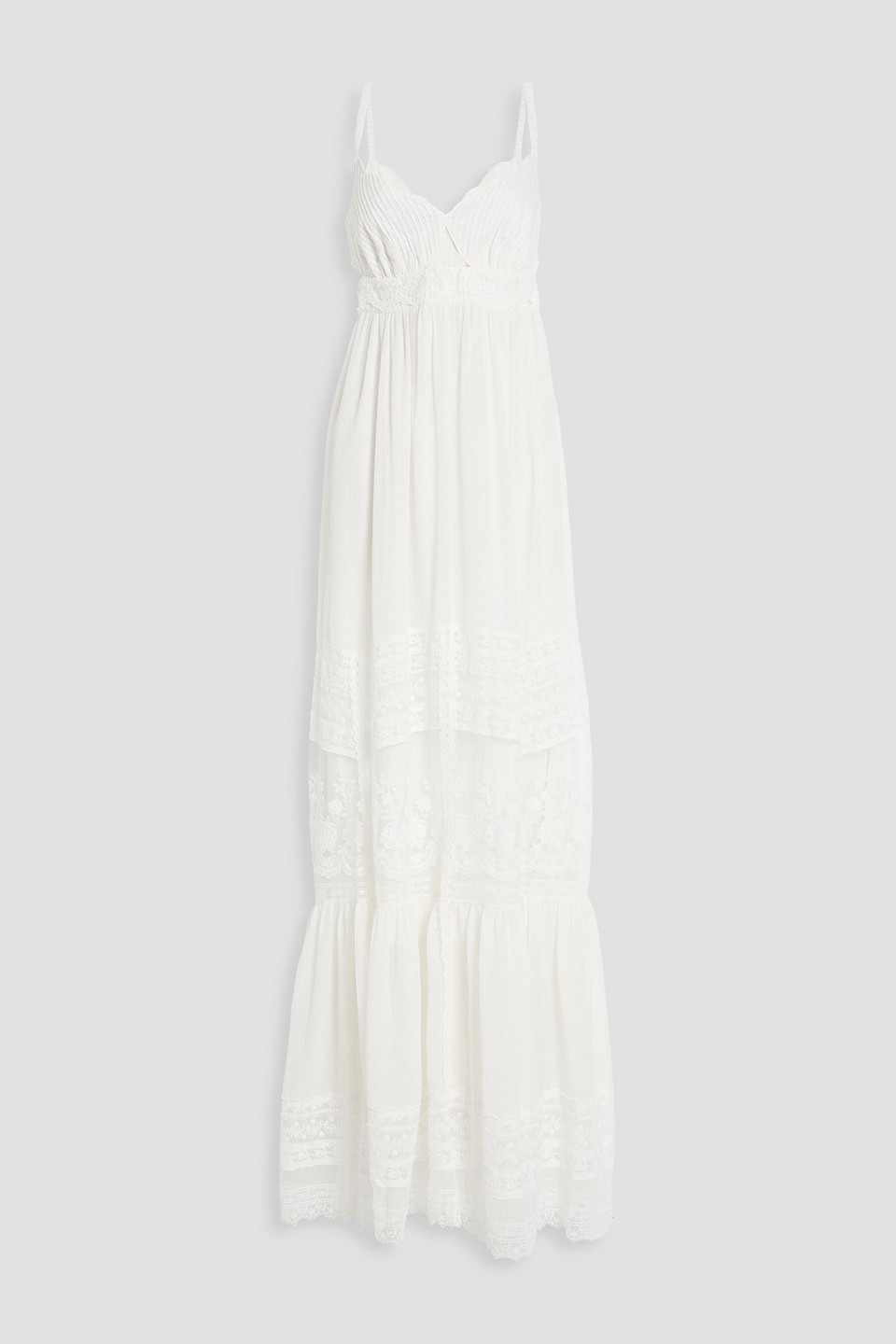Saloni Naki Cutout Lace-trimmed Crinkled Cotton-gauze Maxi Dress In White