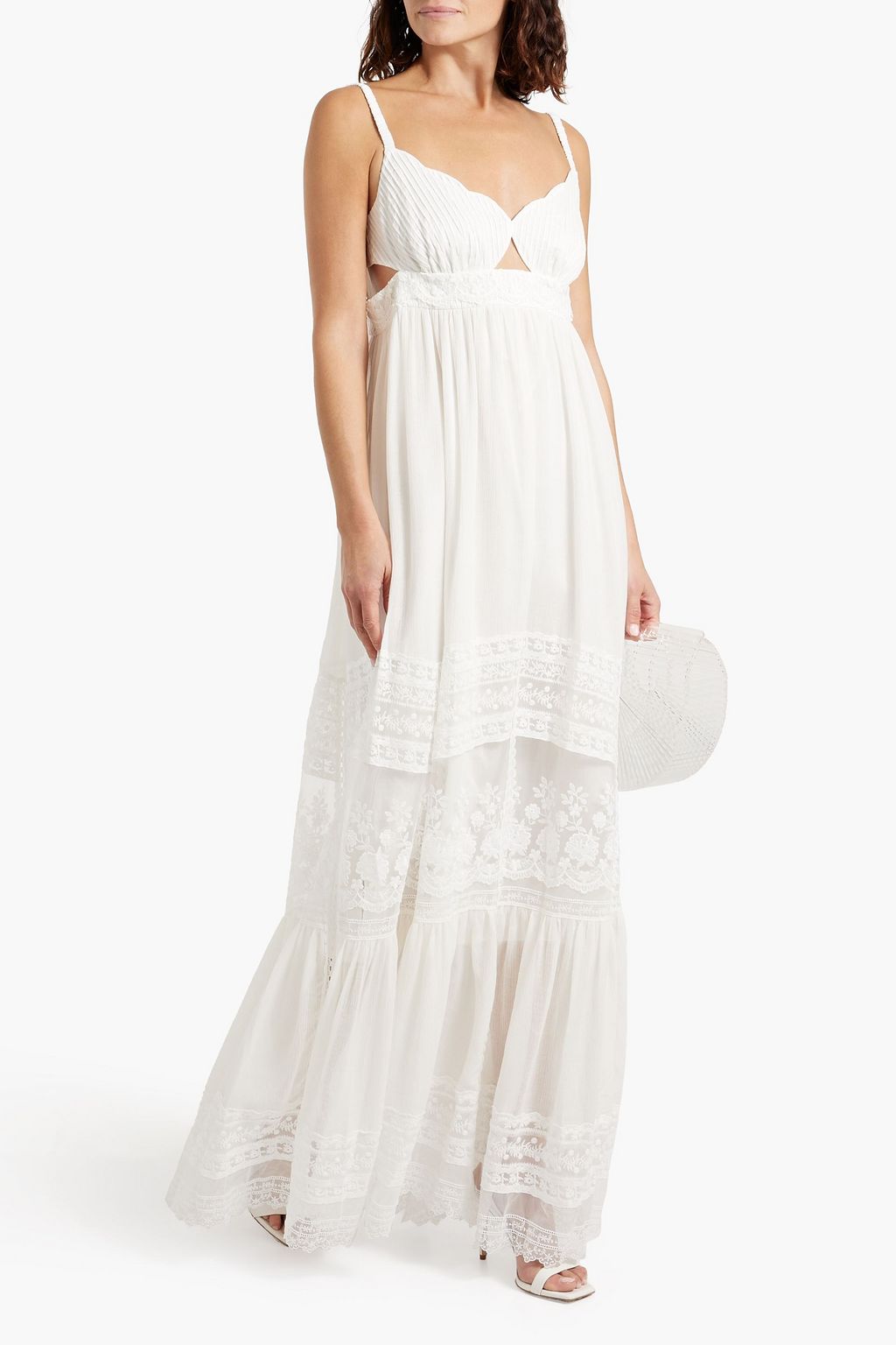 SALONI Naki cutout lace-trimmed crinkled cotton-gauze maxi dress