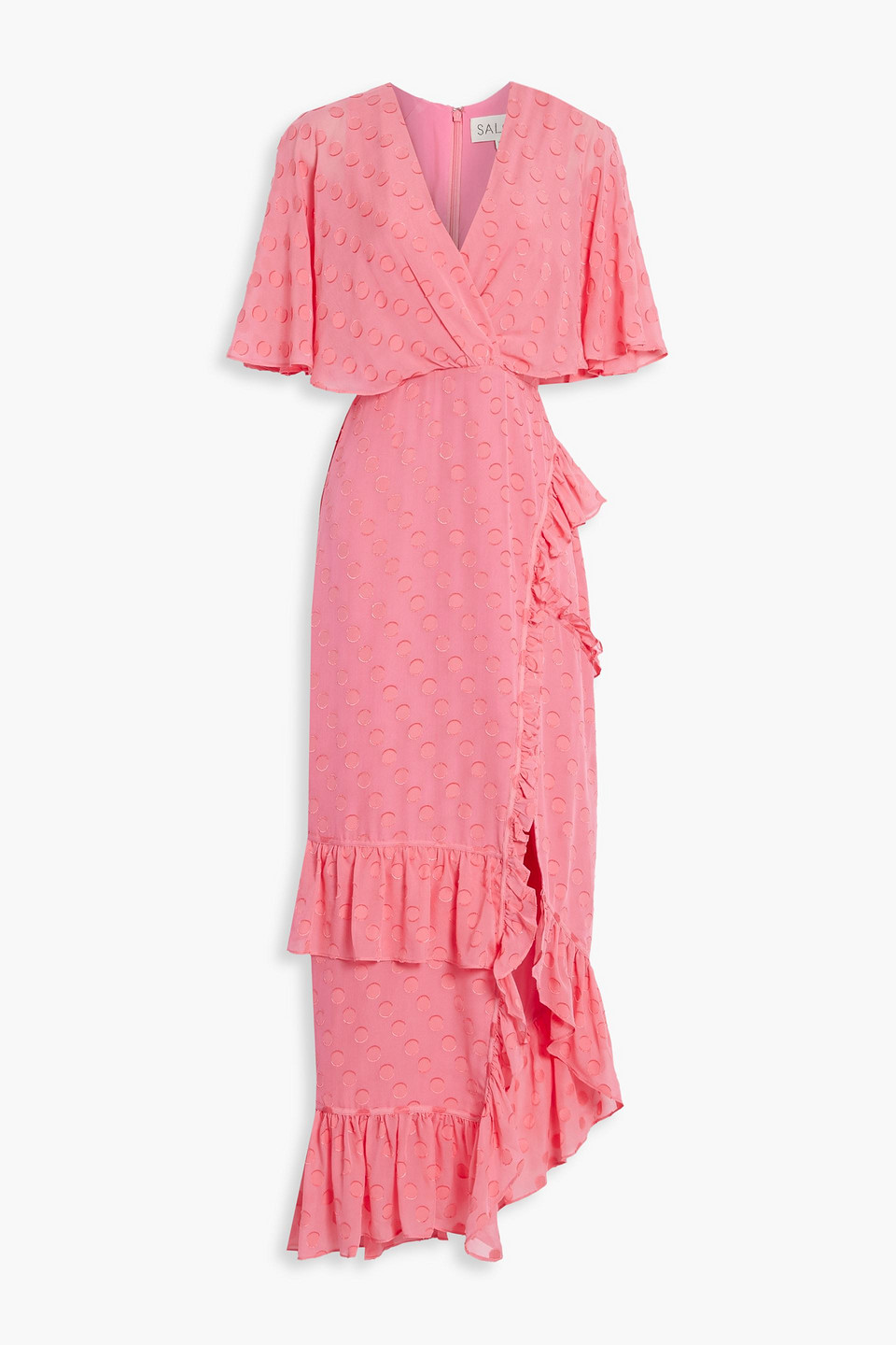 Saloni Rose Wrap-effect Fil Coupé Silk-blend Chiffon Maxi Dress In Bubblegum