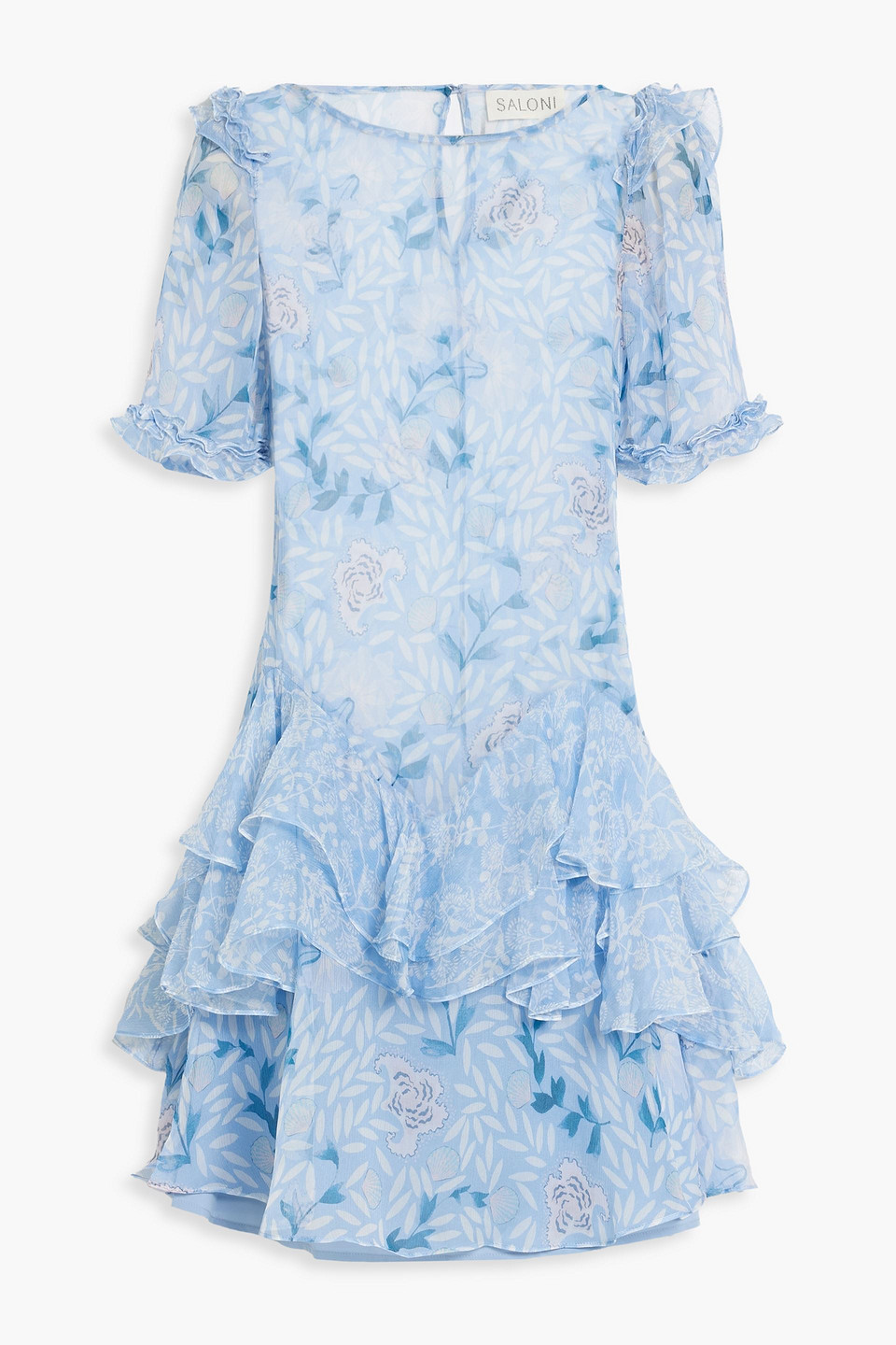 Saloni Thea Ruffled Printed Georgette Mini Dress In Light Blue