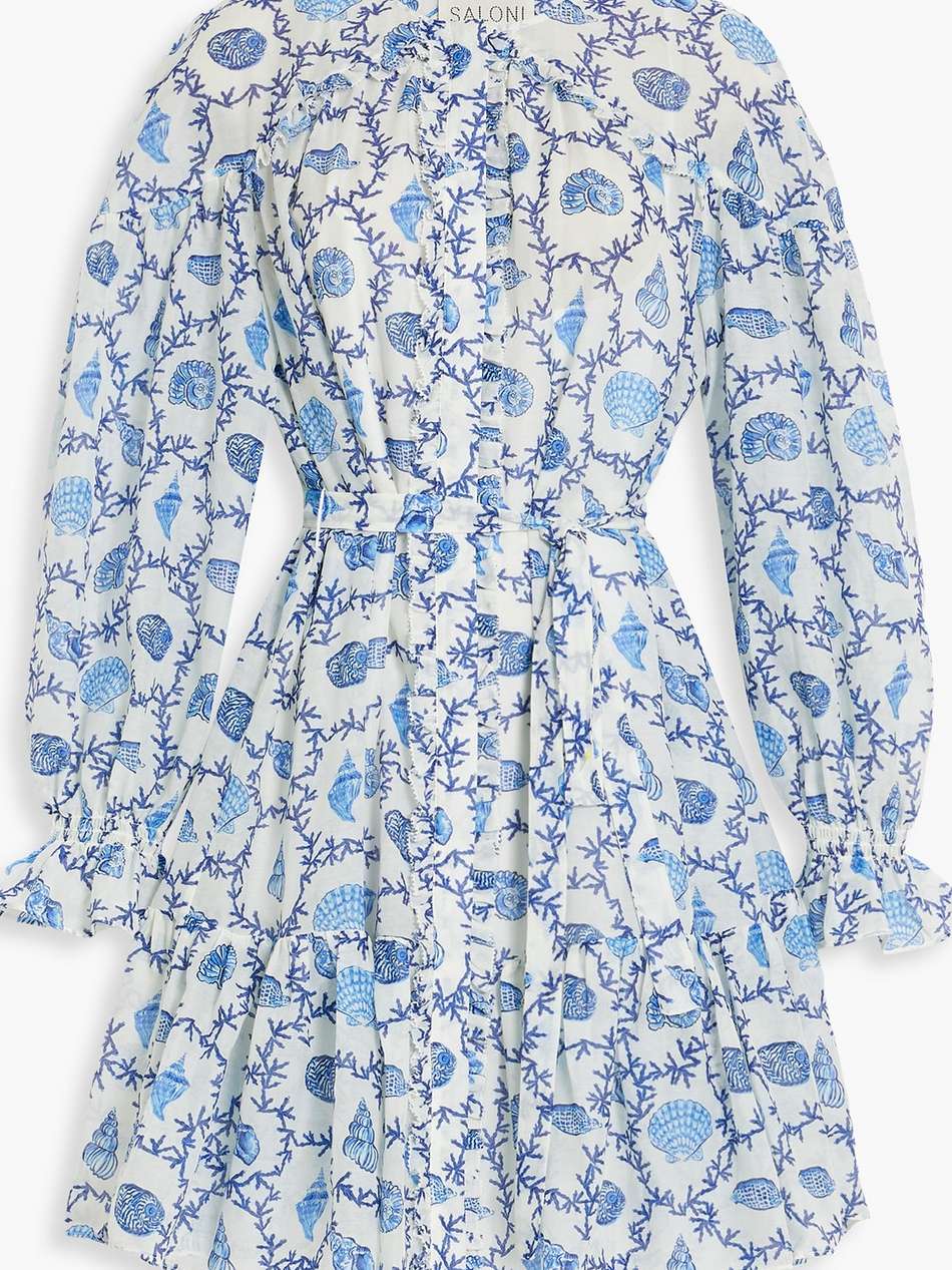 pixie ruffled printed cotton and silk-blend mini dress