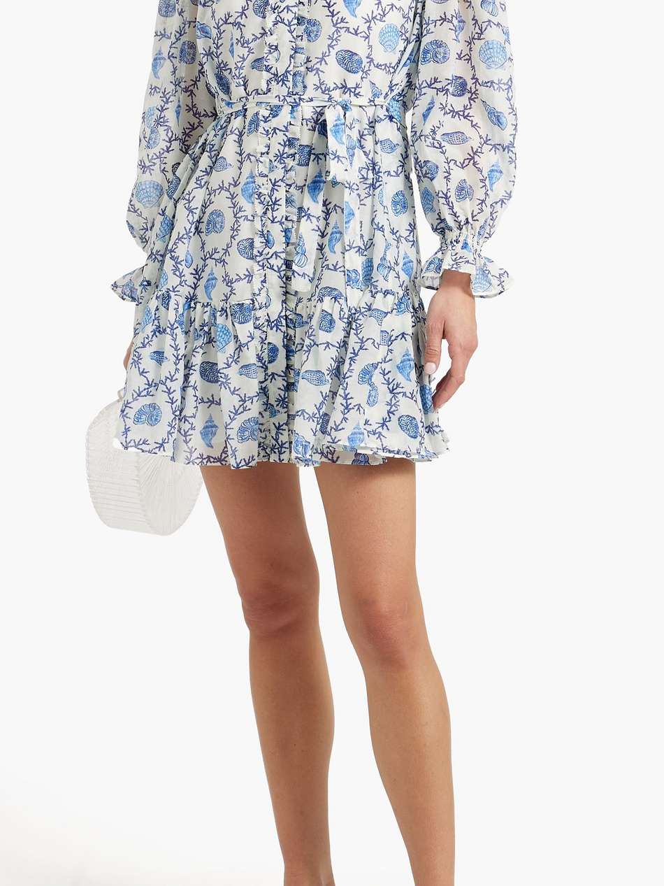 pixie ruffled printed cotton and silk-blend mini dress
