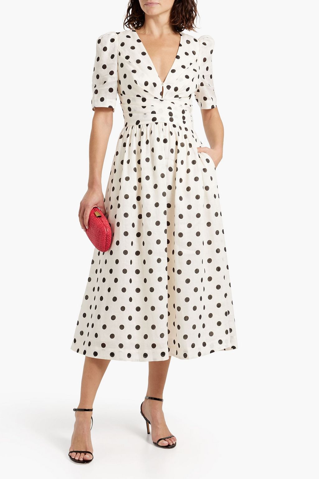 ZIMMERMANN Pleated polka-dot linen midi dress
