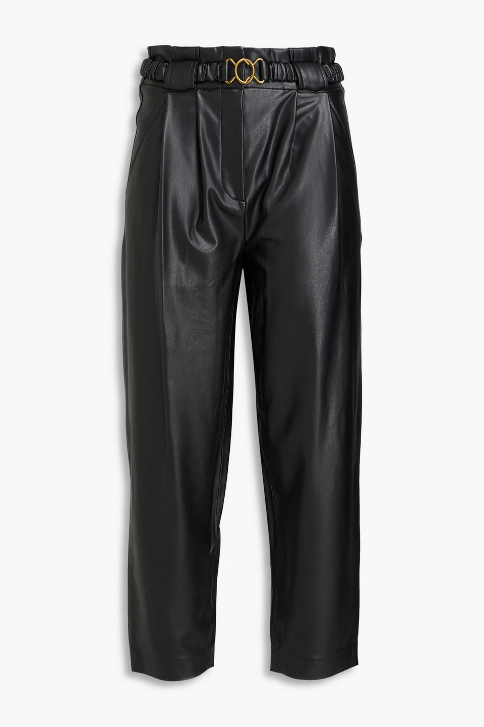 Veronica Beard Coolidge Cropped Belted Faux Leather Tapered Pants In Black