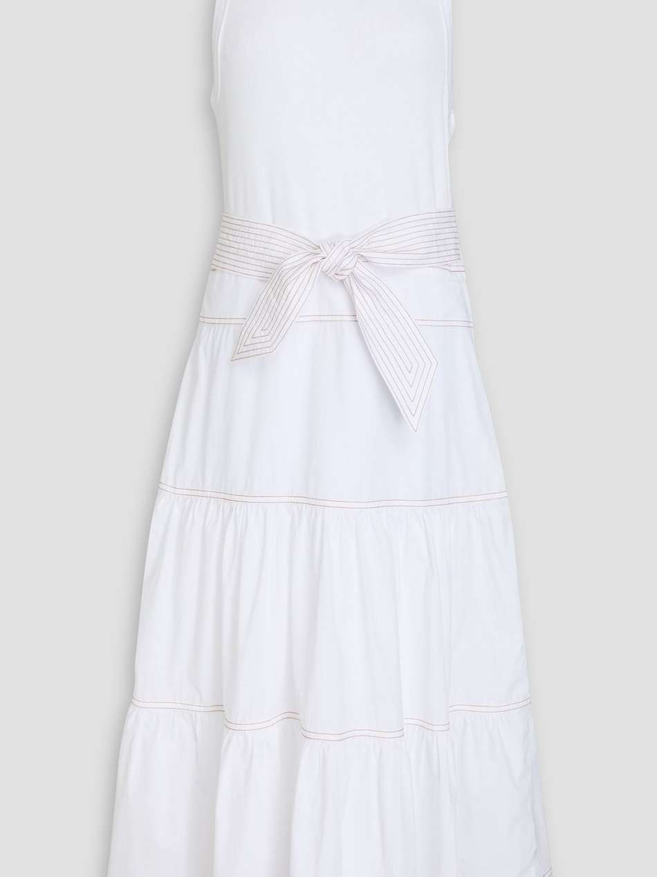 austyn belted ribbed pima cotton-blend jersey and poplin midi dress