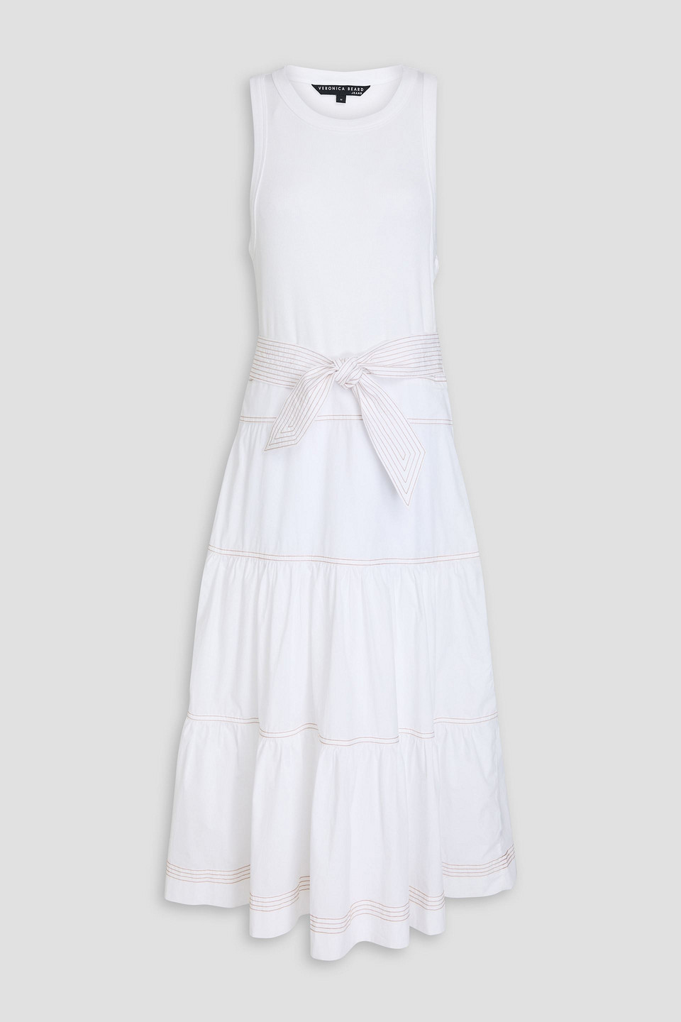 Austyn belted ribbed Pima cotton-blend jersey and poplin midi dress