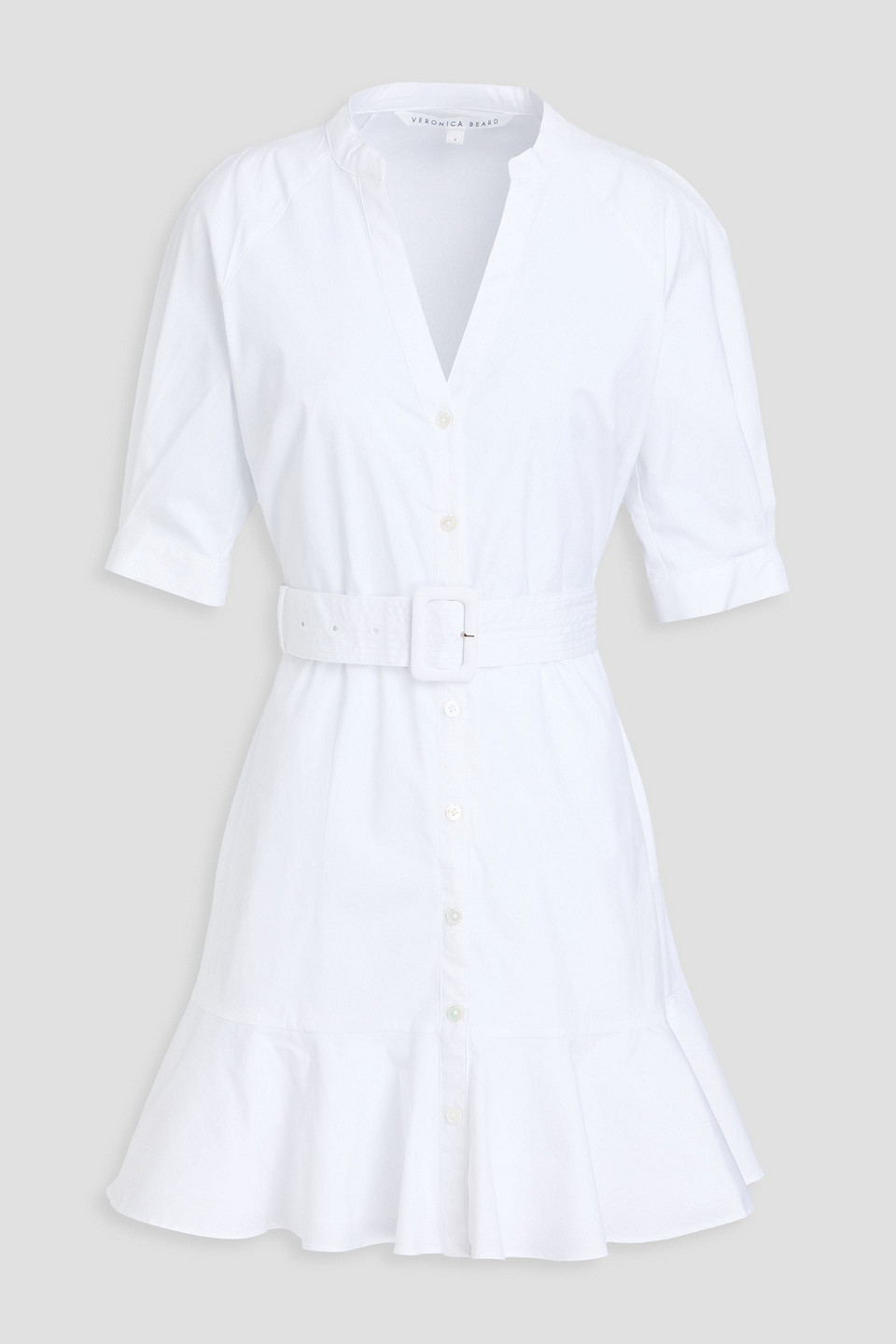 Veronica Beard Molly Belted Cotton-blend Poplin Mini Shirt Dress In White