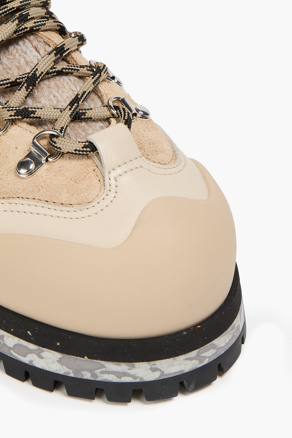 Shop Chloé Nikie Ribbed Knit-paneled Leather, Suede And Mesh Hiking Boots In Beige